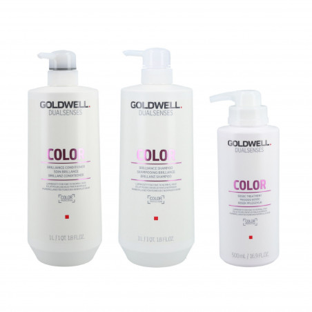 GOLDWELL Dualsenses Color Brilliance Shampoo 1000ml + Conditioner 1000ml + 60Sec Treatment 500ml Set 