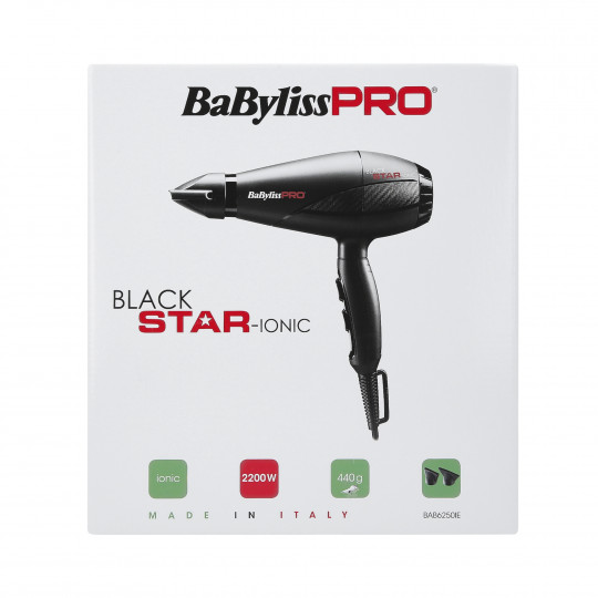 BABYLISS PRO BLACK STAR Asciugacapelli con ionizzazione 2200W, BAB6250IE