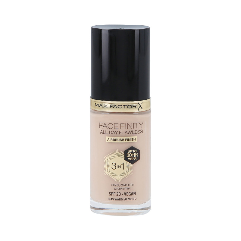 MAX FACTOR FACEFINITY HELE DAGEN FEJLFRI 3i1 30H Facial foundation SPF20 N45 VARM MANDEL 30ml