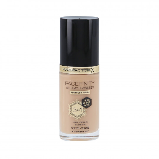 MAX FACTOR FACEFINITY ALL DAY FLAWLESS 3in1 30H Foundation SPF20 W78 WARM HONEY 30ml