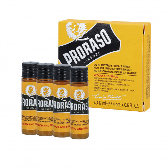 PRORASO WOOD&SPICE HOT OIL BEARD TREATMENT Rozgrzewający olejek do pielęgnacji brody 4x17ml