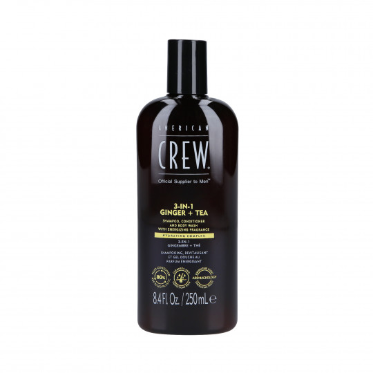 AMERICAN CREW 3-IN-1 GINGER&TEA Shampoo, condicionador e gel de banho em um com aroma de gengibre e chá 250ml