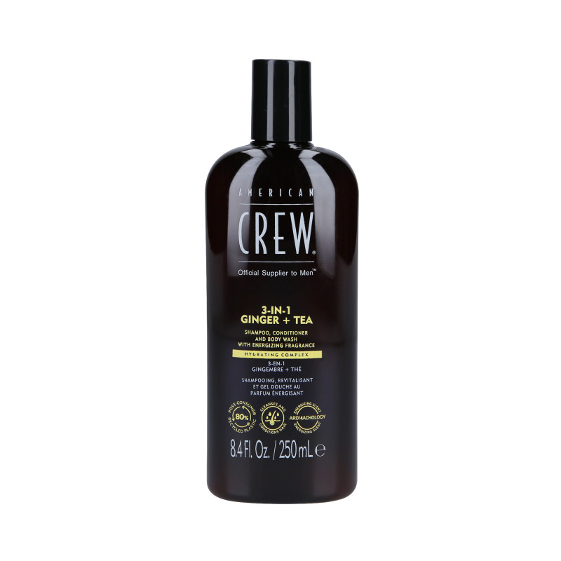 AMERICAN CREW 3-IN-1 GINGER&TEA Shampoo, conditioner and shower gel in one with the scent of ginger and tea 250ml