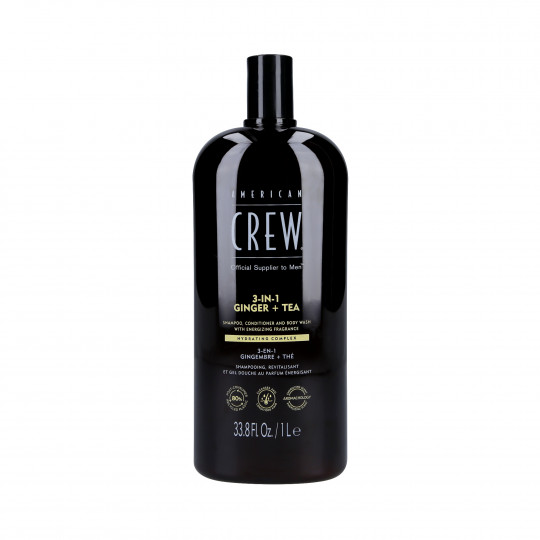 AMERICAN CREW 3-IN-1 GINGER&TEA Shampoing, après-shampooing et gel douche à la fois au parfum de gingembre et de thé 1000 ml