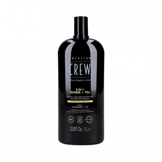 AMERICAN CREW 3-IN-1 GINGER&TEA Shampoo, condicionador e gel de banho em um com aroma de gengibre e chá 1000ml