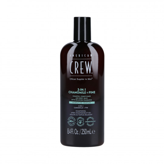 AMERICAN CREW 3-IN-1 CHAMOMILE&PINE Shampoo, condicionador e gel de banho em um com aroma de camomila e pinho 250ml