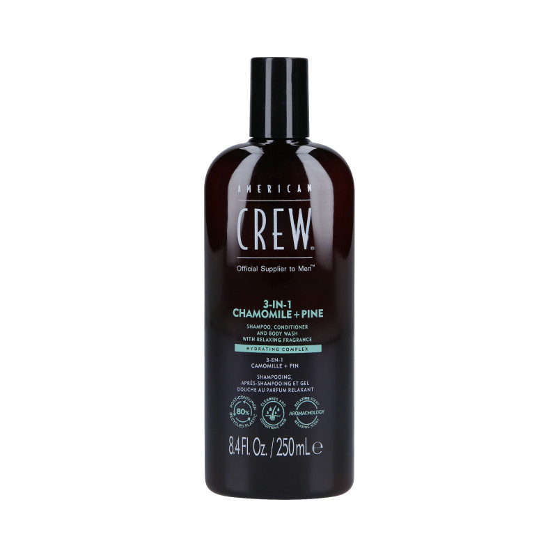 AMERICAN CREW 3-IN-1 CHAMOMILE&PINE Shampoo, condicionador e gel de banho em um com aroma de camomila e pinho 250ml