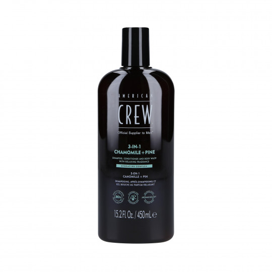 AMERICAN CREW 3-IN-1 CHAMOMILE&PINE Shampoo, condicionador e gel de banho em um com aroma de camomila e pinho 450ml