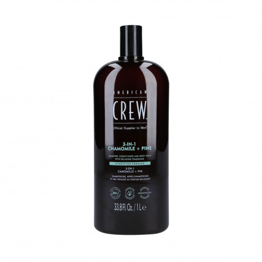 AMERICAN CREW 3-IN-1 CHAMOMILE&PINE Shampoo, condicionador e gel de banho em um com aroma de camomila e pinho 1000ml