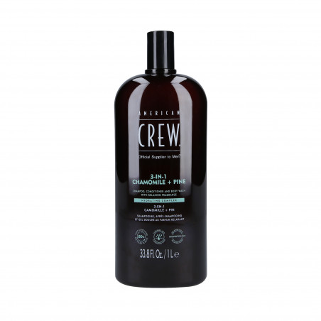 AMERICAN CREW 3-IN-1 CAMOMILLA&PINO Shampoo, balsamo e gel doccia in uno al profumo di camomilla e pino 1000ml