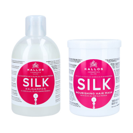KALLOS KJMN Silk zestaw do włosów zniszczonych szampon 1000ml + maska 1000ml - 1 KALLOS KJMN Silk zestaw do włosów zniszczonych szampon 1000ml + maska 1000ml - 1