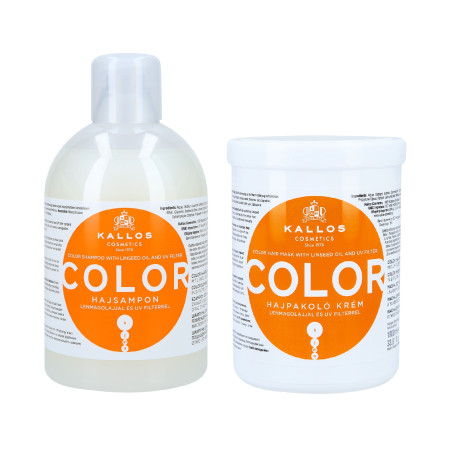 KALLOS KJMN Color zestaw do włosów farbowanych szampon 1000ml + maska 1000ml - 1