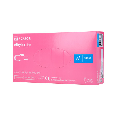 MERCATOR MEDICAL NITRYLEX Rękawiczki nitrylowe, jednorazowe, różowe, 100szt. rozm. M - 1 MERCATOR MEDICAL NITRYLEX Rękawiczki nitrylowe, jednorazowe, różowe, 100szt. rozm. M - 1