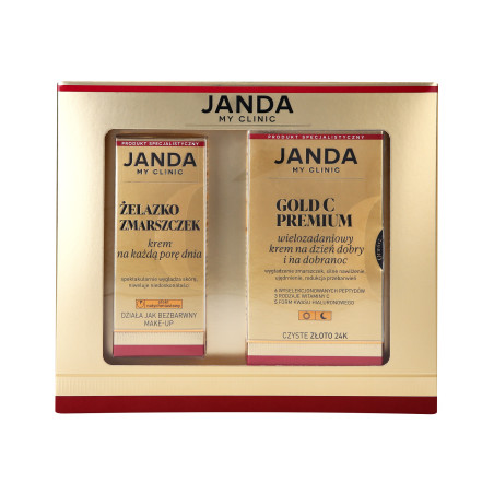 JANDA MY CLINIC GOLD C PREMIUM Zestaw, krem na dzień dobry i na dobranoc 50ml + żelazko zmarszczek krem na każdą porę dnia 30ml