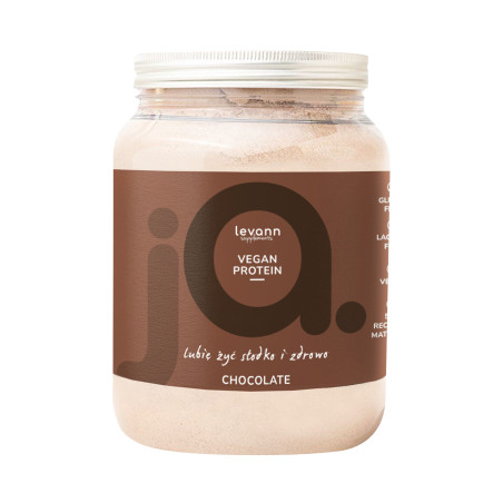 LEVANN “jA” SUPPLEMENTS VEGAN PROTEIN Wegańskie proteinowe białko o smaku czekolady w proszku 500g