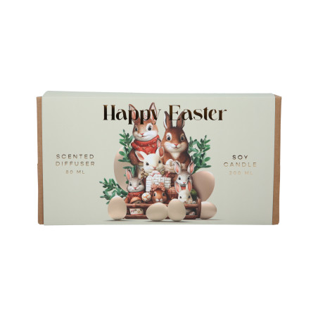 HISKIN HOME HAPPY EASTER Zestaw świeca sojowa Chocolate Eggs 200 ml + dyfuzor Garden Party 100 ml