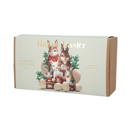 HISKIN HOME HAPPY EASTER Zestaw świeca sojowa Chocolate Eggs 200 ml + dyfuzor Garden Party 100 ml