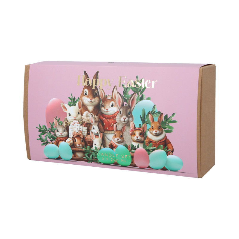 HISKIN HOME HAPPY EASTER Zestaw trzech świec sojowych Chocolate Eggs,Garden Party,Bunny Kisses 3x200ml
