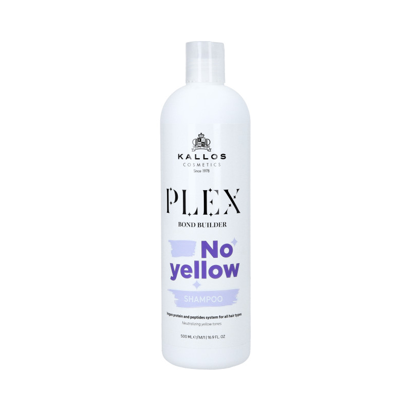 KALLOS PLEX NO YELLOW Fioletowy szampon do włosów blond kompleksem protein roślinnych i peptydów 500ml - 1