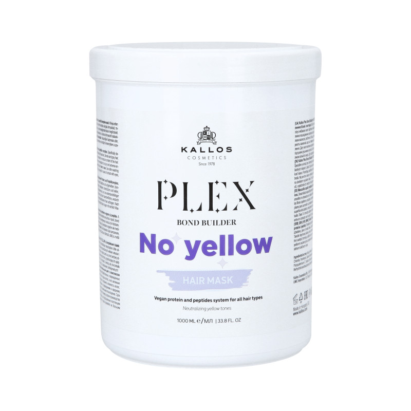 KALLOS PLEX NO YELLOW Maska do włosów blond z kompleksem protein roślinnych i peptydów 1000ml - 1