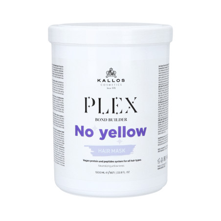 KALLOS PLEX NO YELLOW Maska do włosów blond z kompleksem protein roślinnych i peptydów 1000ml - 1