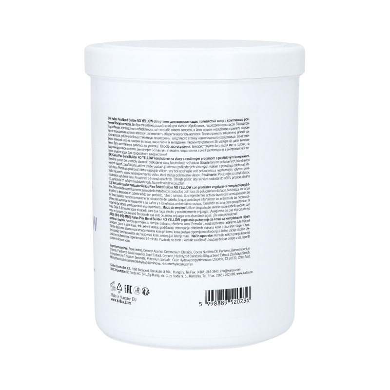 KALLOS PLEX NO YELLOW Maska do włosów blond z kompleksem protein roślinnych i peptydów 1000ml - 2