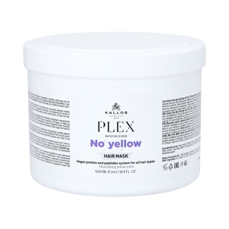 KALLOS PLEX NO YELLOW Maska do włosów blond z kompleksem protein roślinnych i peptydów 500ml - 1