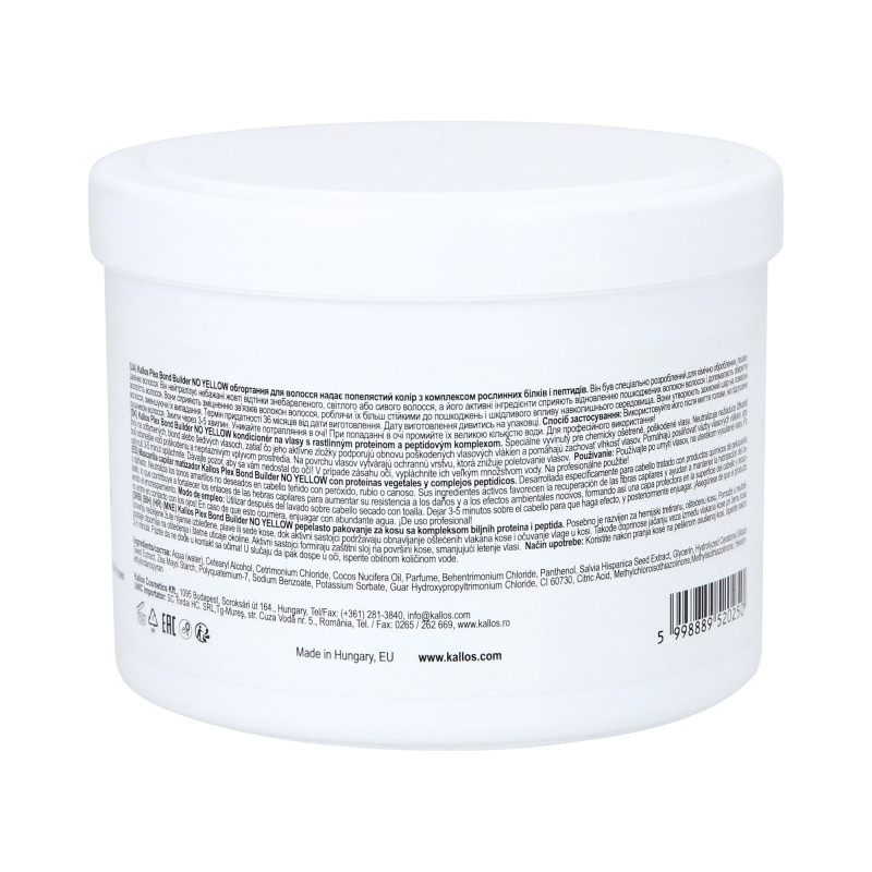 KALLOS PLEX NO YELLOW Maska do włosów blond z kompleksem protein roślinnych i peptydów 500ml - 2