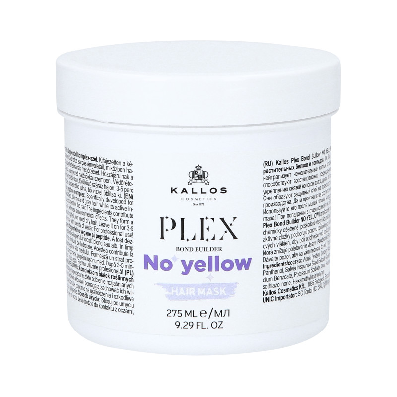 KALLOS PLEX NO YELLOW Maska do włosów blond z kompleksem protein roślinnych i peptydów 275ml - 1