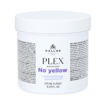 KALLOS PLEX NO YELLOW Maska do włosów blond z kompleksem protein roślinnych i peptydów 275ml - 1