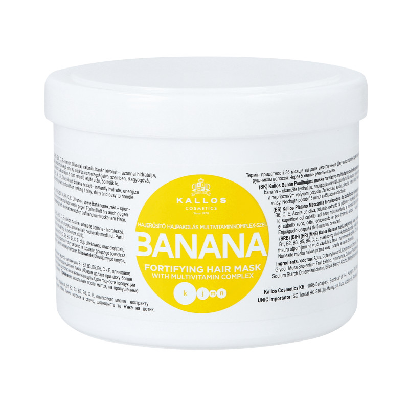 KALLOS KJMN BANANA Intensywnie regenerująca maska do włosów suchych i zniszczonych 500 ml