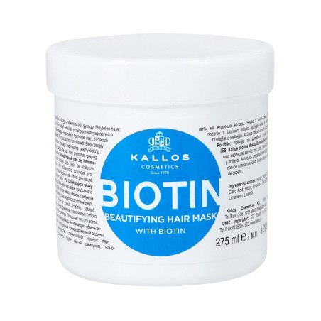 KALLOS KJMN BIOTIN Wzmacniająca maska do włosów łamliwych z biotyną 275 ml
